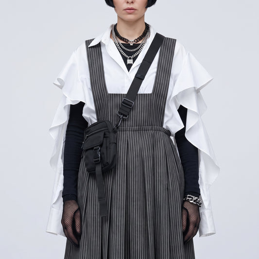 Pinstripe Gathered Pinafore Dress