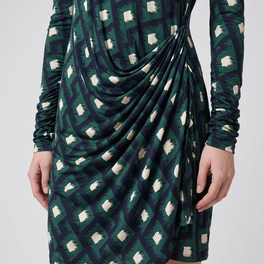 Geometric Print Ruched Mini Dress