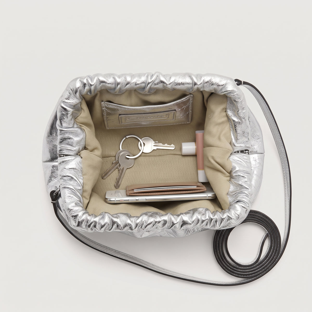 Metallic Silver Ruched Shoulder Bag