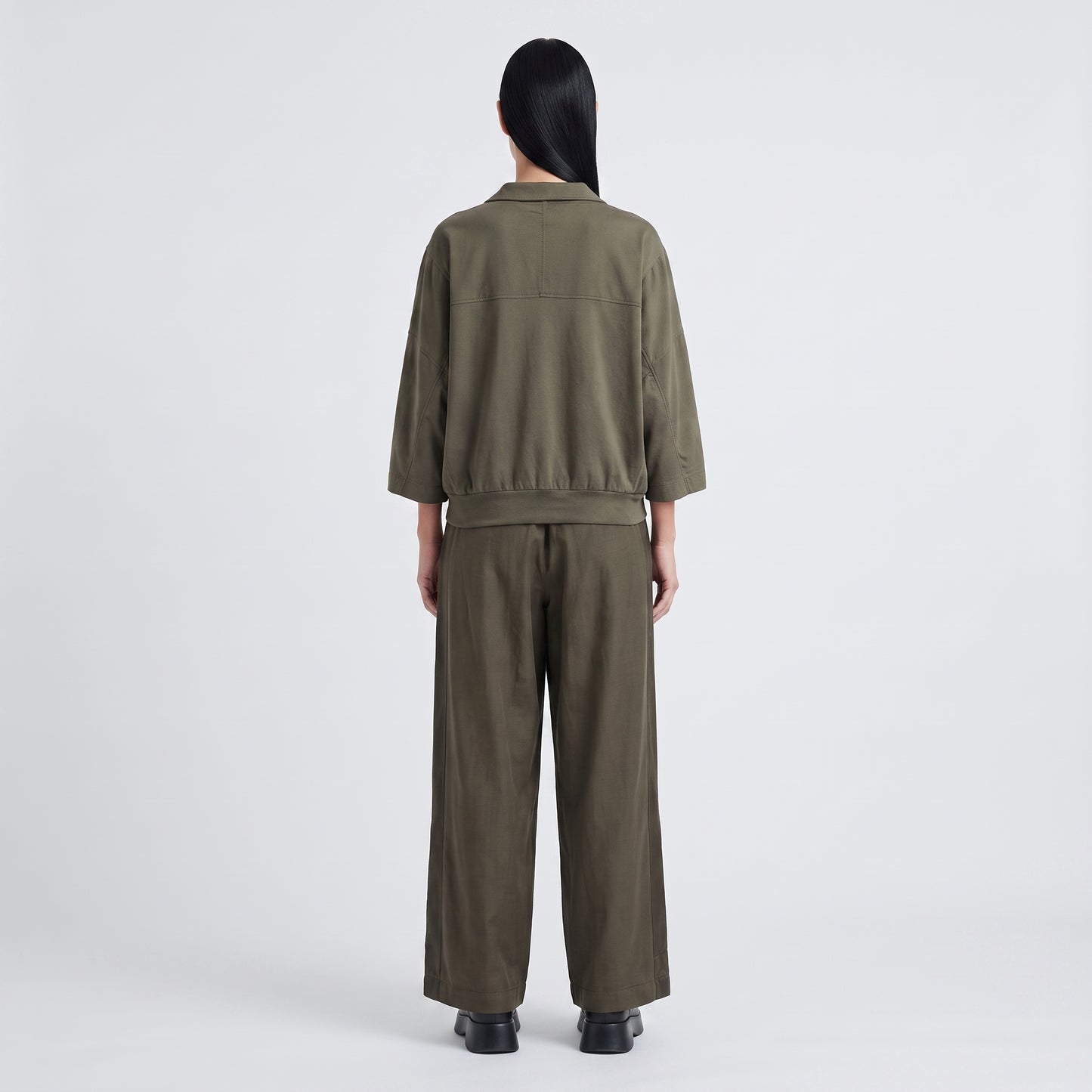 Relaxed Olive Collared Pullover