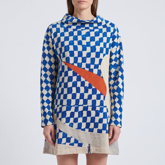 Graphic Check Print Mockneck Top