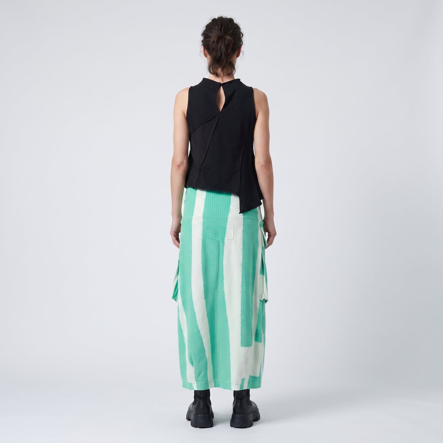 Striped Utility Cargo Midi Skirt