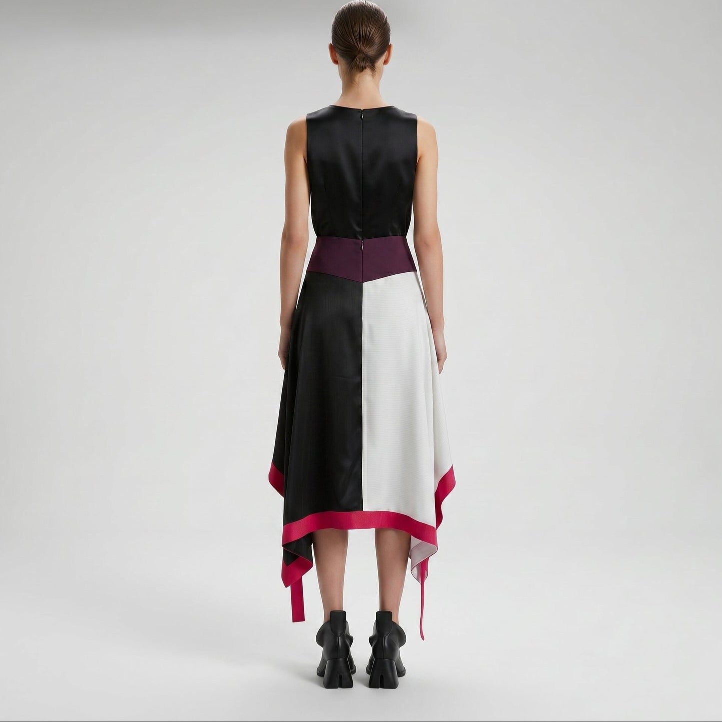 Colorblock Asymmetric Flared Skirt