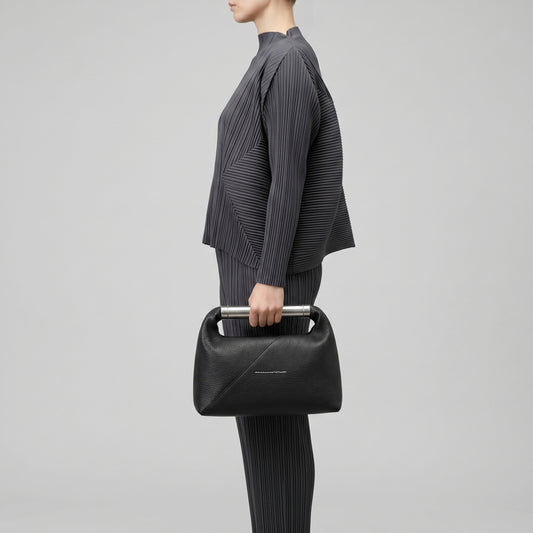 Metal Bar Leather Handbag