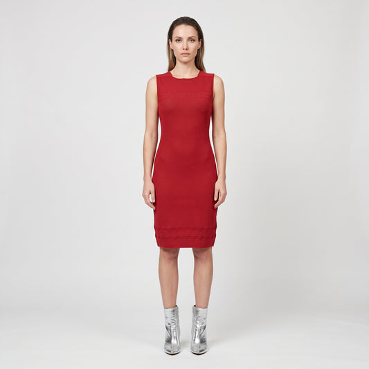 Red Textured Sleeveless Sheath Dress