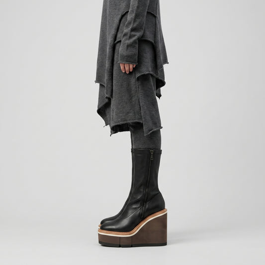 Sculptural Leather Platform Boots