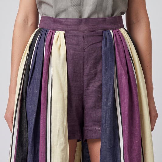 Striped Pleated Overlay Skort