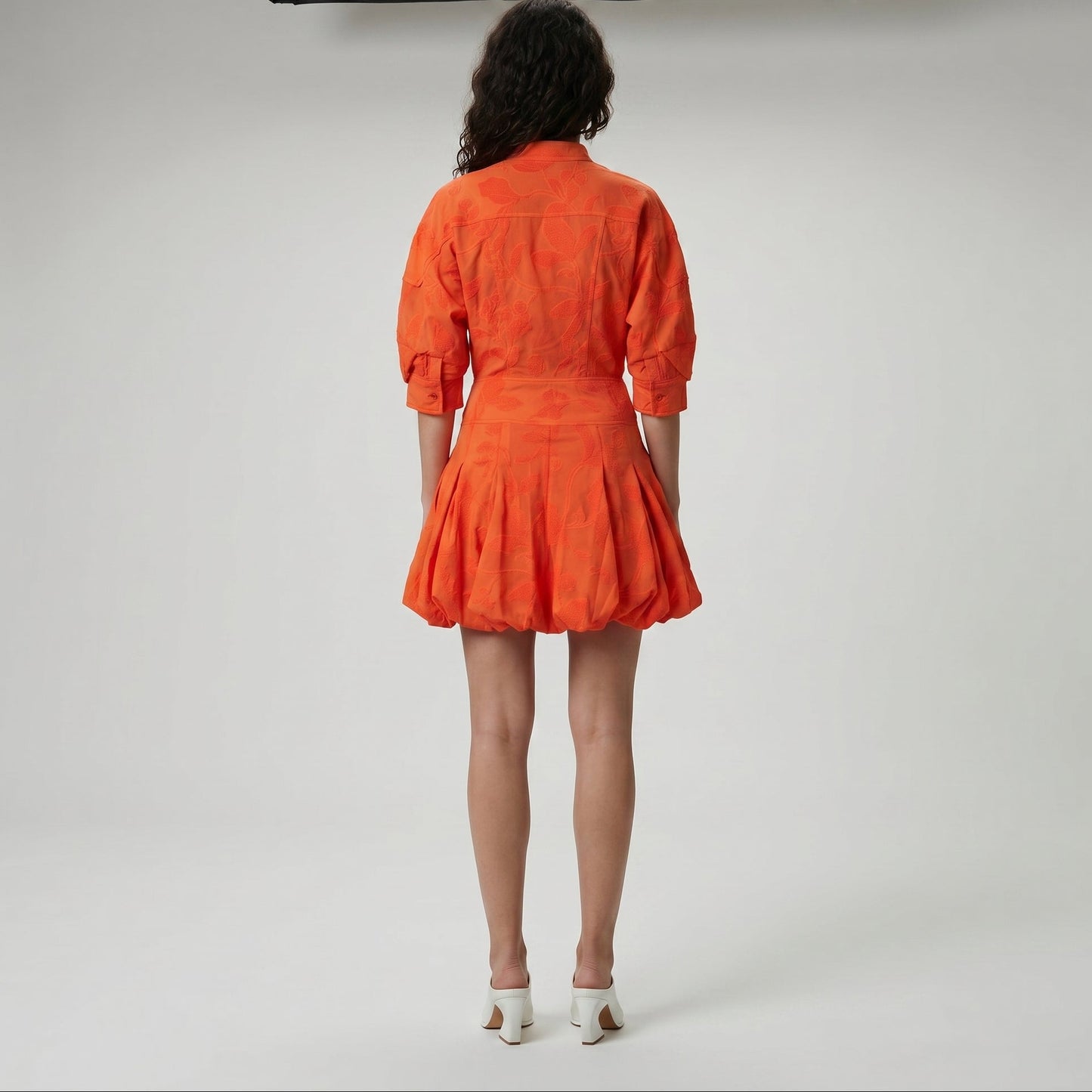Embroidered Orange Mini Dress