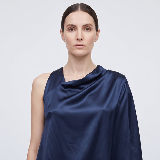 Asymmetric Navy Silk Top