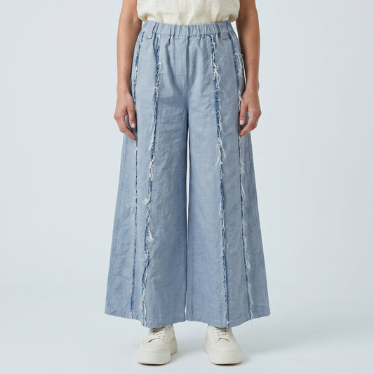 Distressed Raw Edge Wide Trousers
