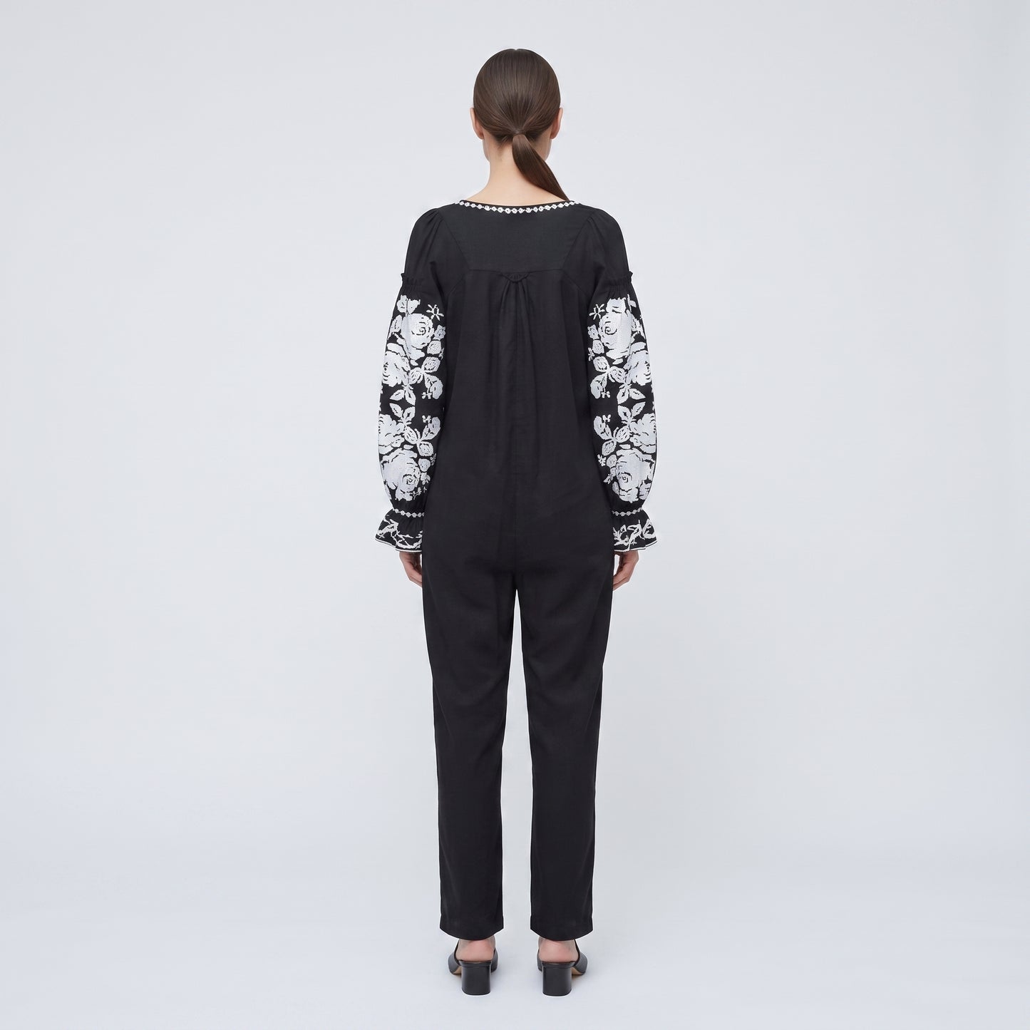 Embroidered Floral Linen Jumpsuit