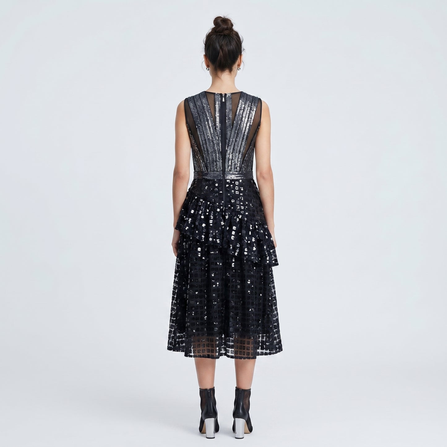 Sequined Tiered V-Neck Dress