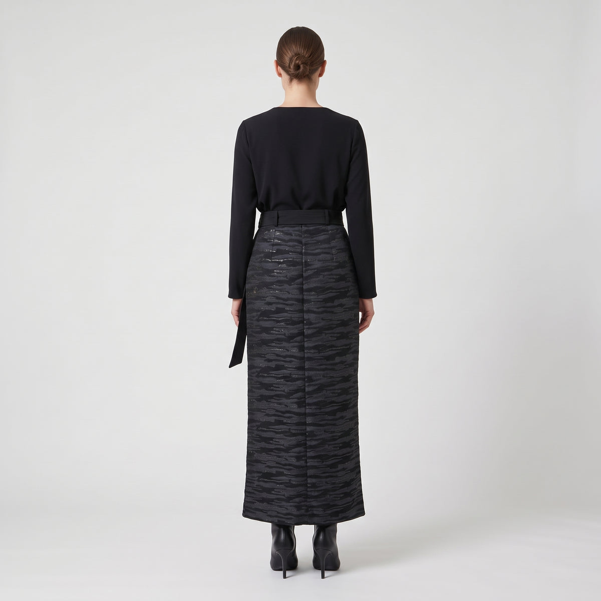 Bow-Detailed Midnight Jacquard Skirt