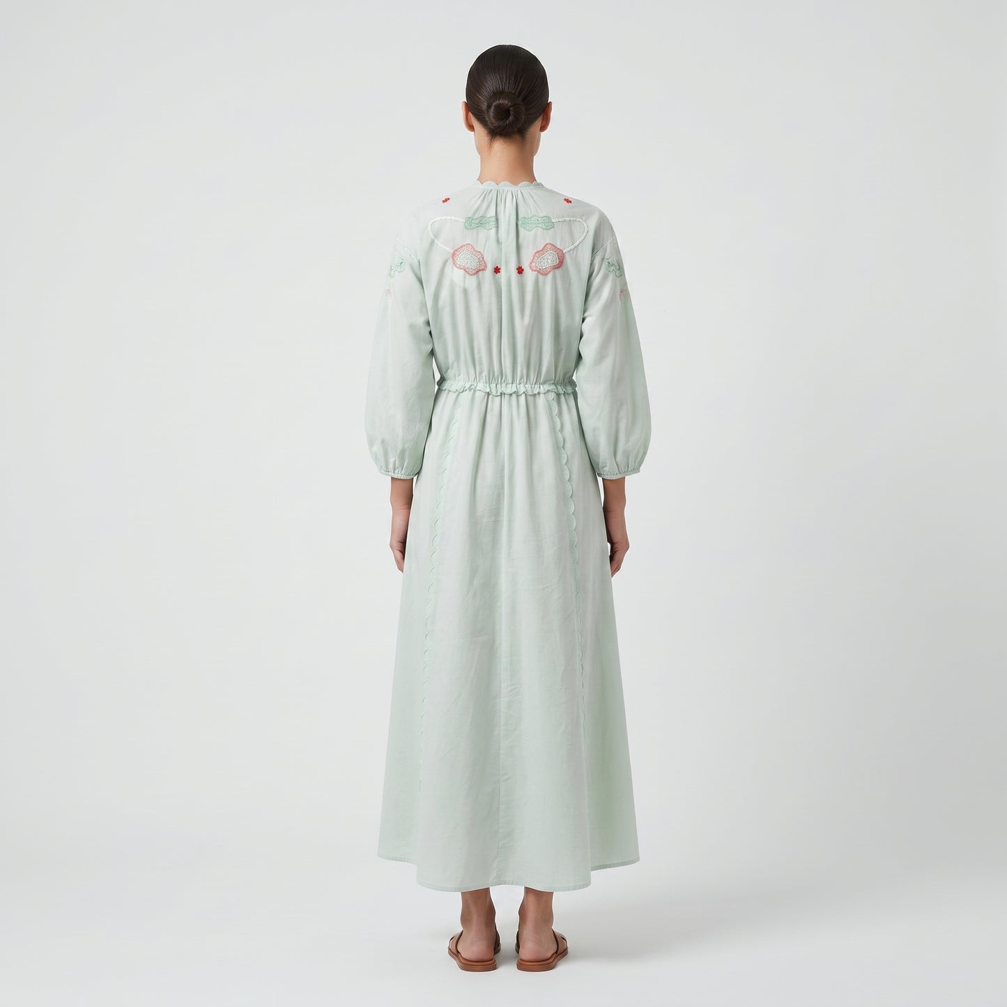 Embroidered Scalloped Midi Dress