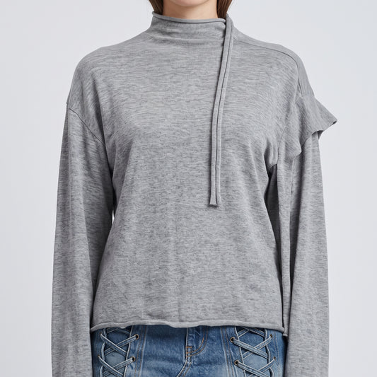 Asymmetric Grey Mock-Neck Top