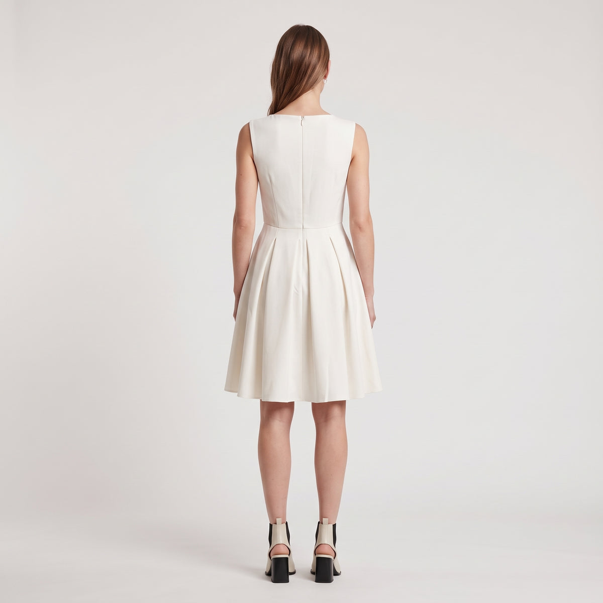 Structured Cream Square Neck Dress