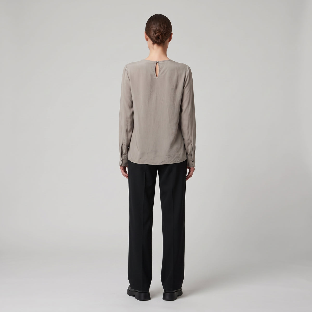Embellished Neutral Silk Blouse
