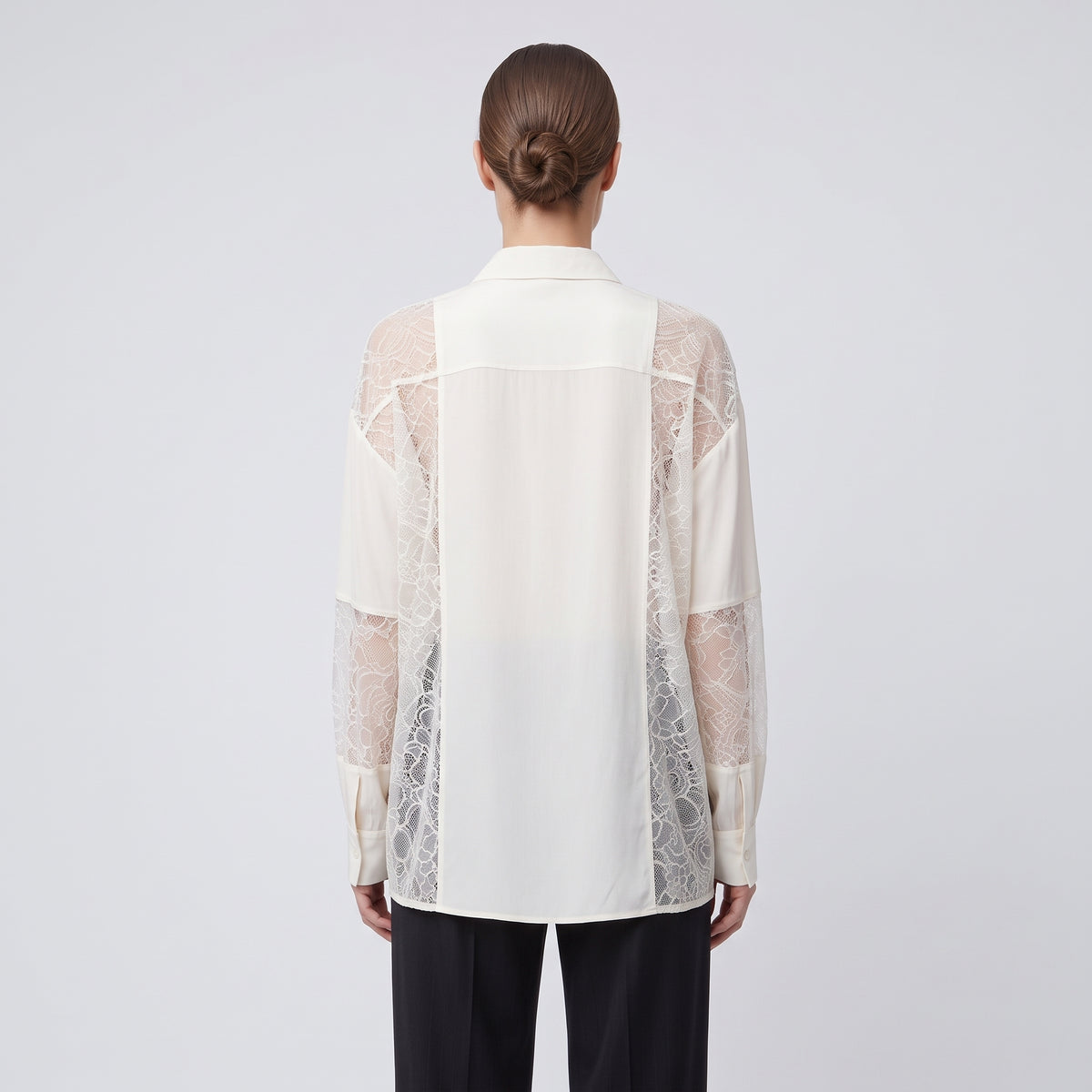 Elegant Lace Panel Button-Down Shirt