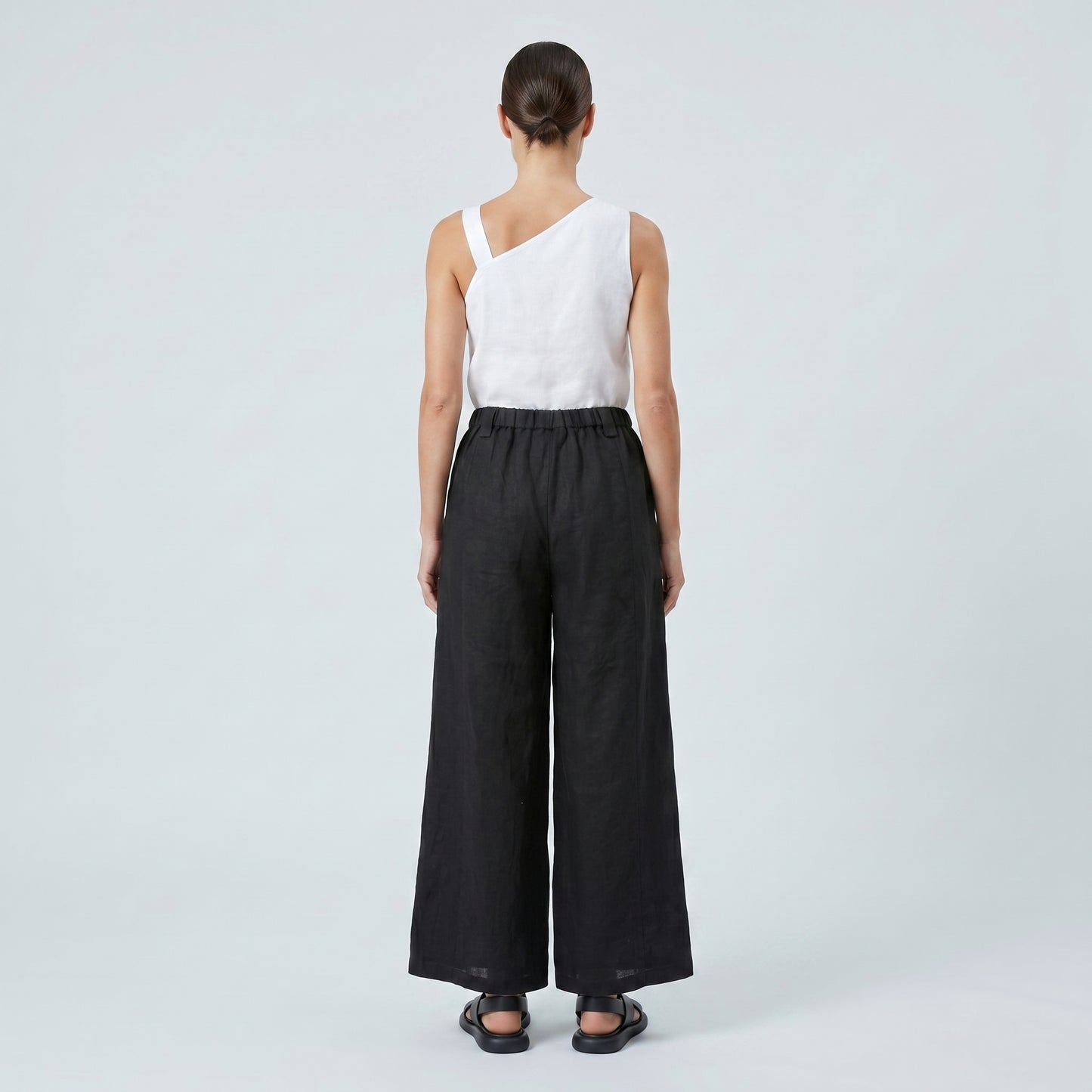 Black Wide Leg Linen Trousers