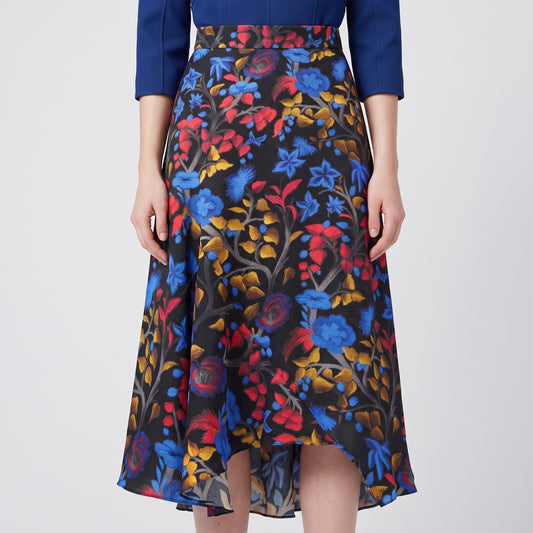 Floral High-Low Midi Skirt