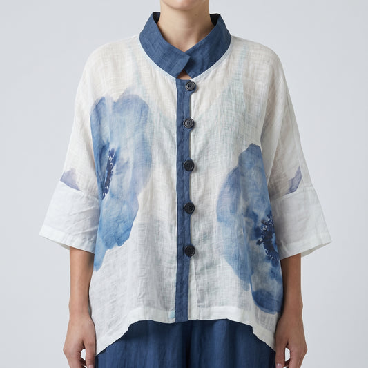 Floral Print Linen Boxy Shirt