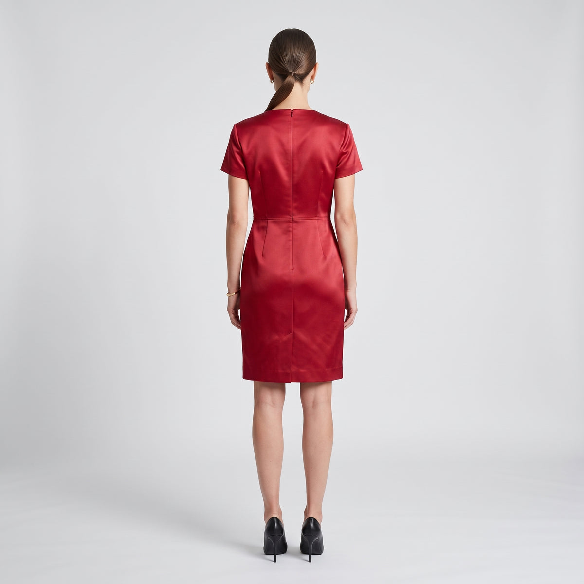 Tailored V-Neck Red Dress