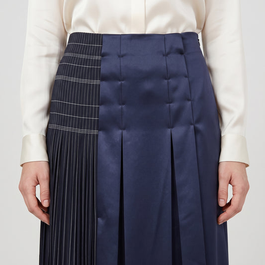 Two-Tone Pleated Midi Skirt