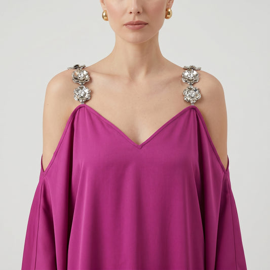 Embellished Strap Satin Kaftan Dress