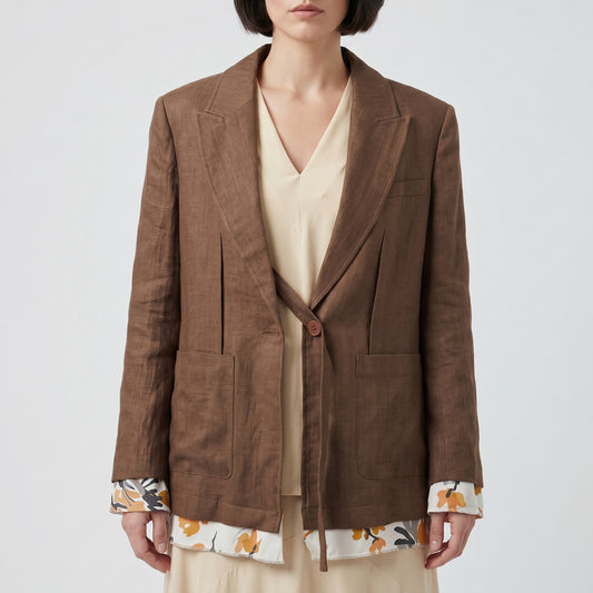 Single Breasted Linen Blend Blazer