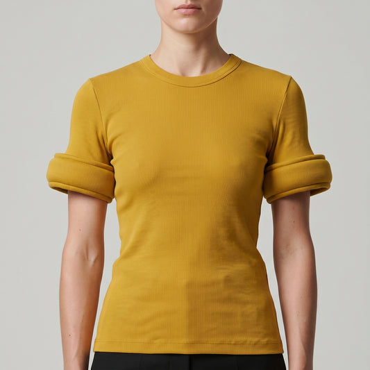 Sculptural Ribbed Mustard T-Shirt