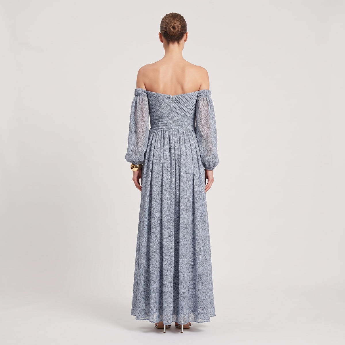 Off-Shoulder Pleated Midi Dress