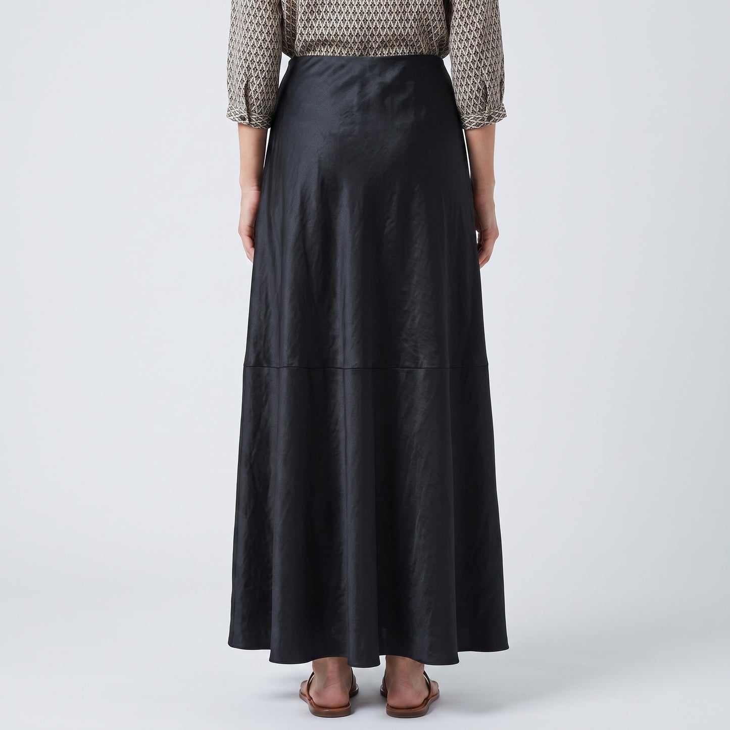Sleek Black Satin Midi Skirt