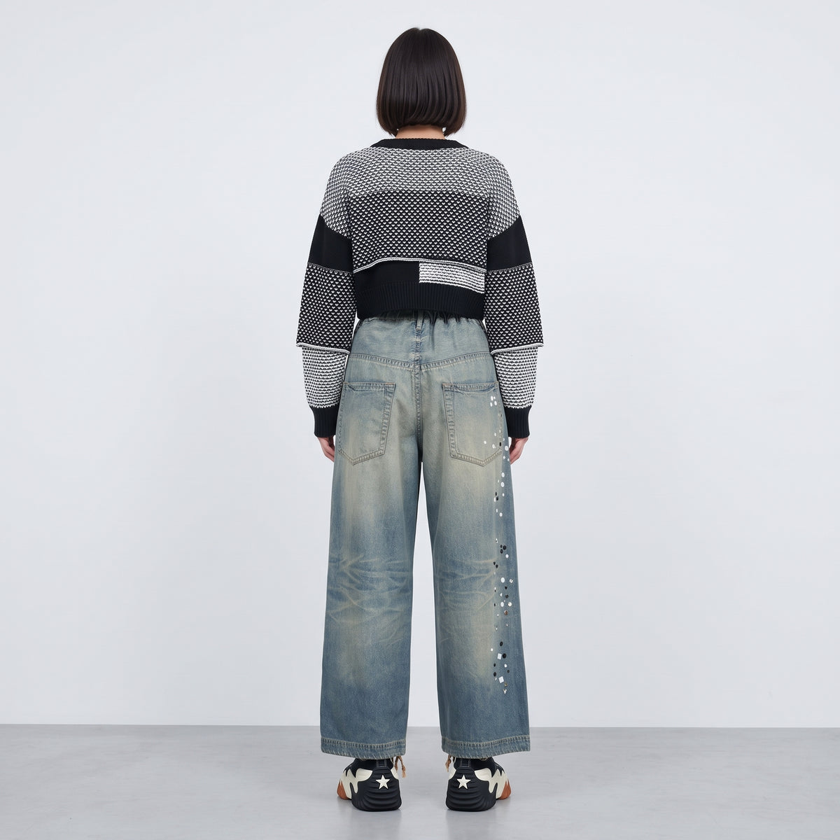 Studded Embellished Wide Leg Denim
