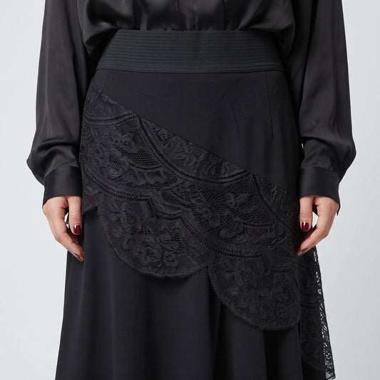 Asymmetric Lace Detail Midi Skirt