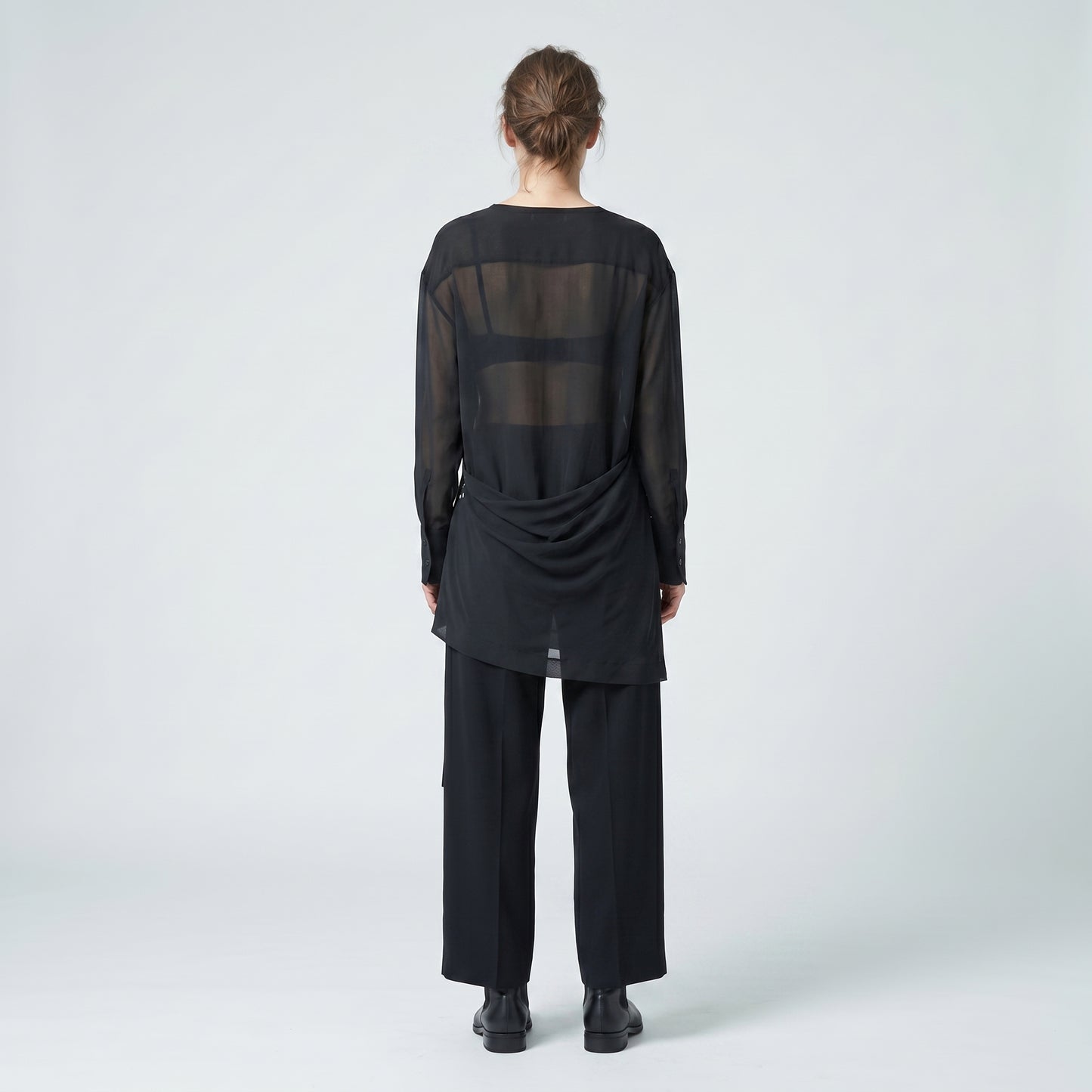 Sheer Asymmetric Draped Wrap Top