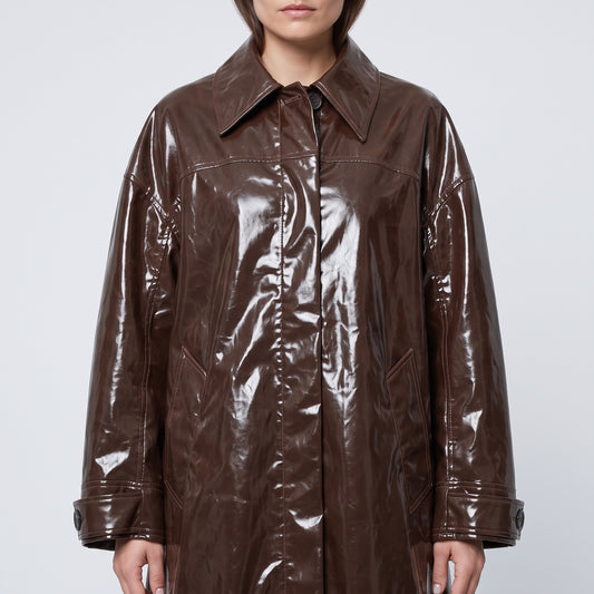 Glossy Chocolate Patent Coat