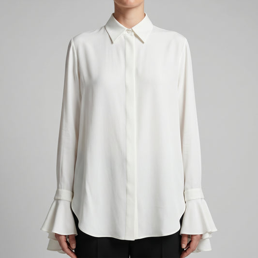 Elegant Ruffled Cuff Silk Blouse