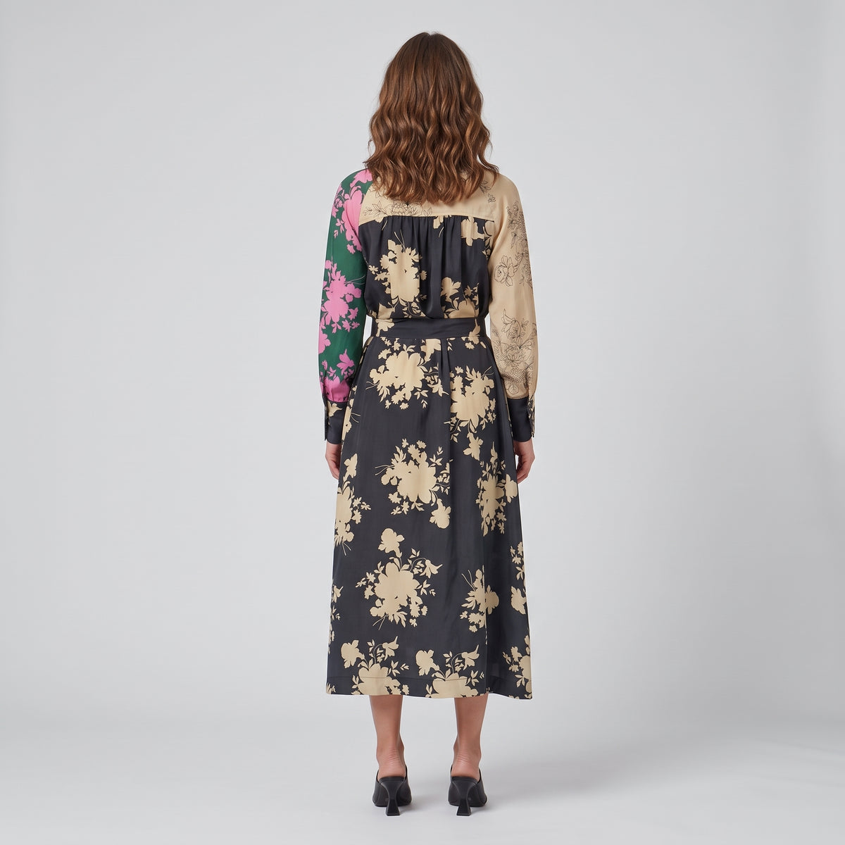 Floral Print Paneled Shirt Dress