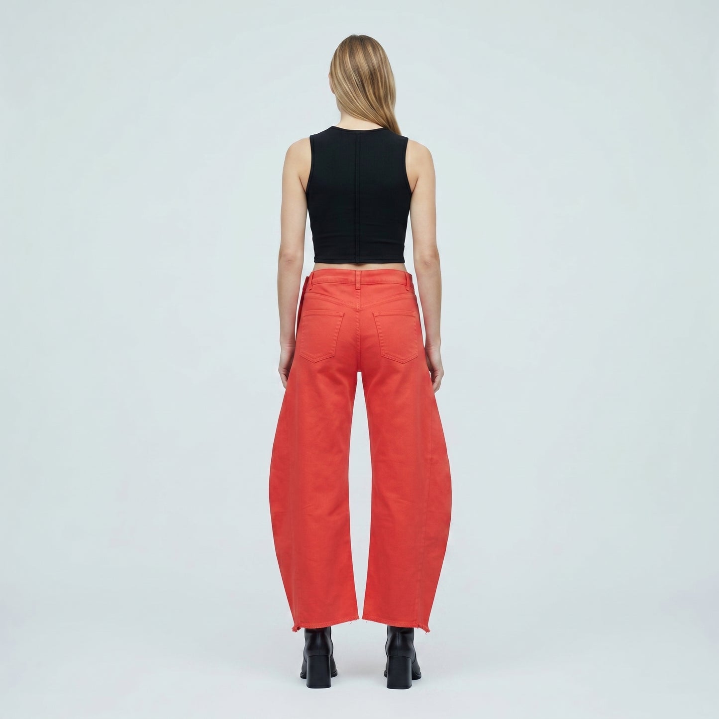 Red Curved Wide Leg Jeans