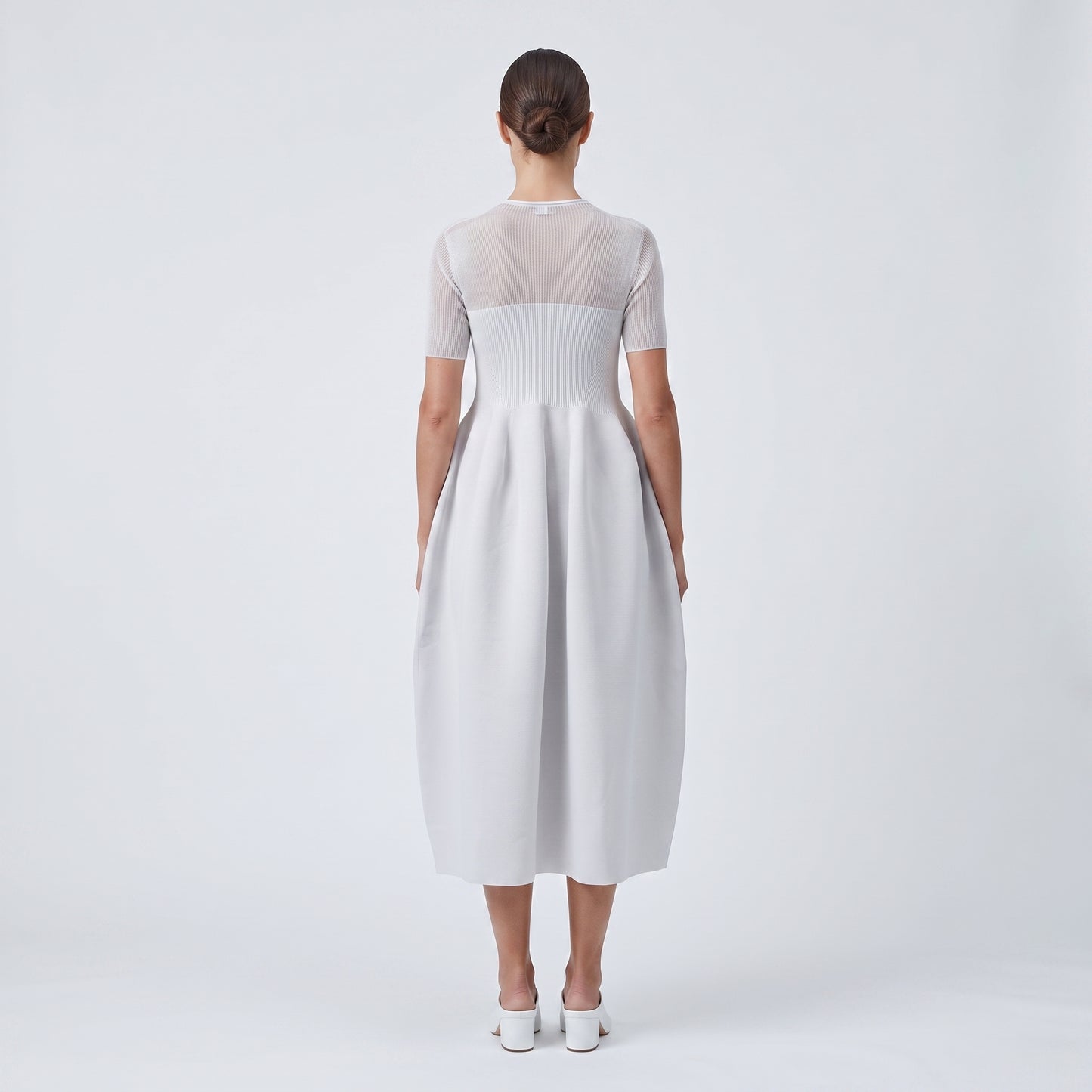 Pleated Ribbed Knit Midi Dress
