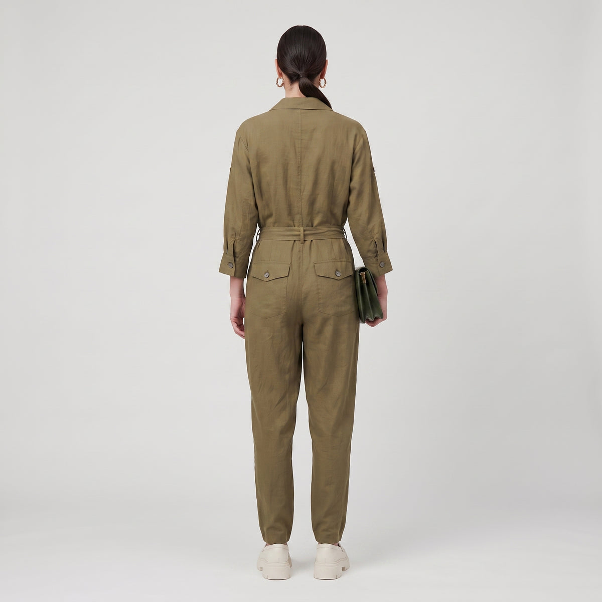 Utility Belted Linen Jumpsuit