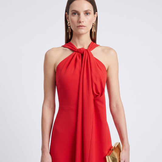 Red Halter Neck Draped Jumpsuit