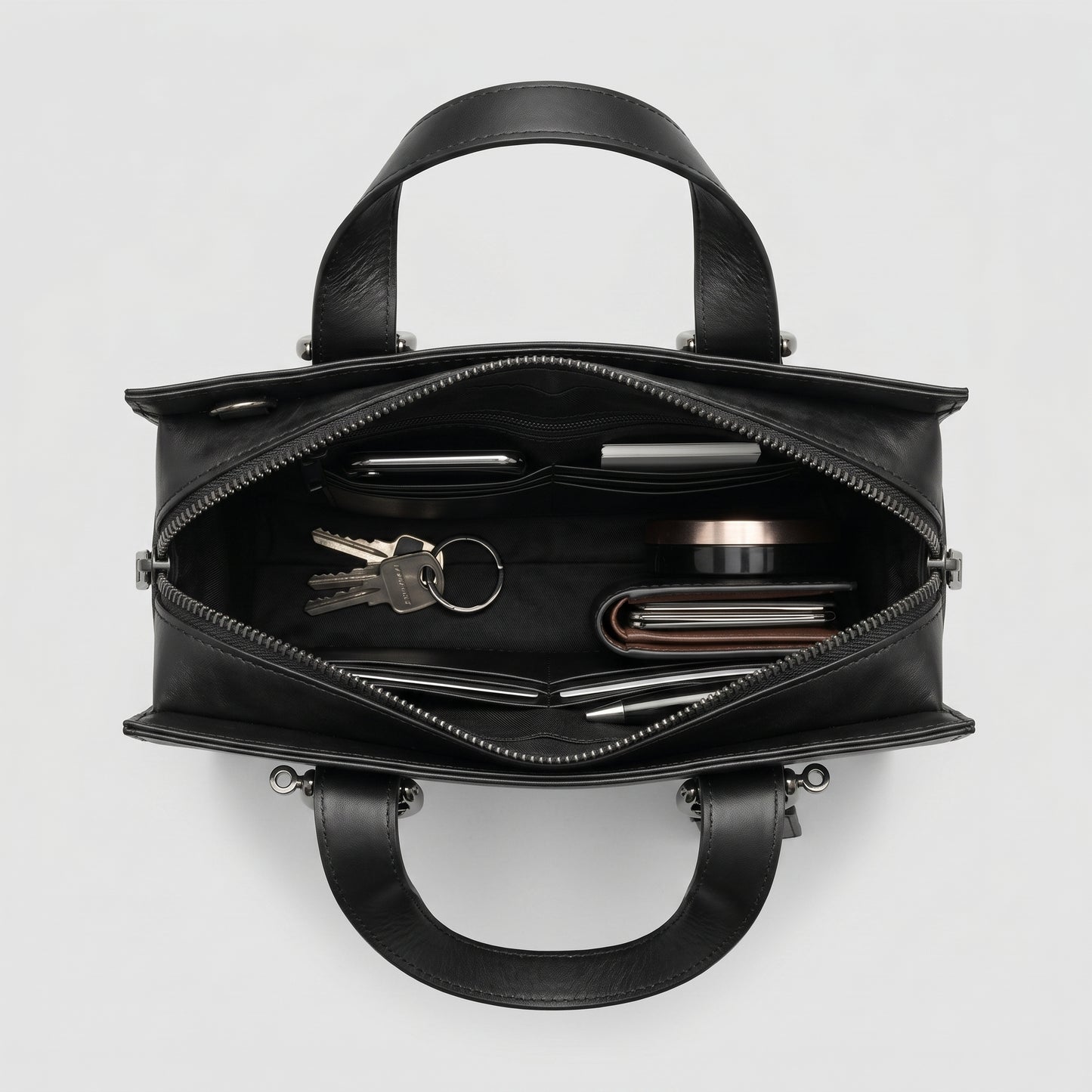 Structured Leather Top Handle Bag