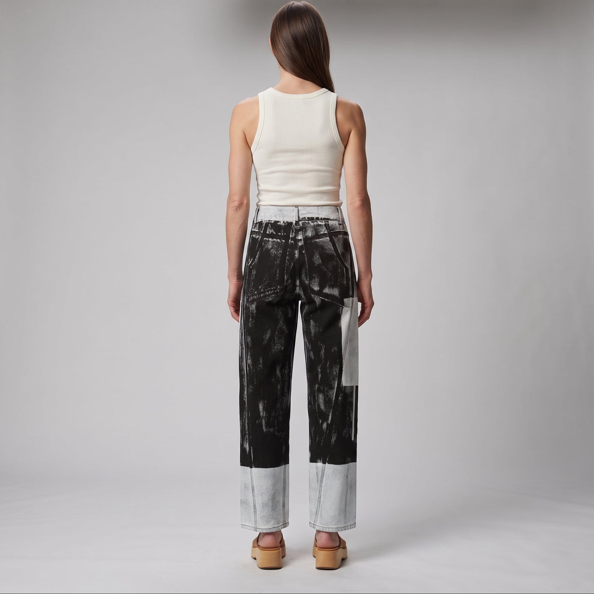 Abstract Print Wide Leg Jeans