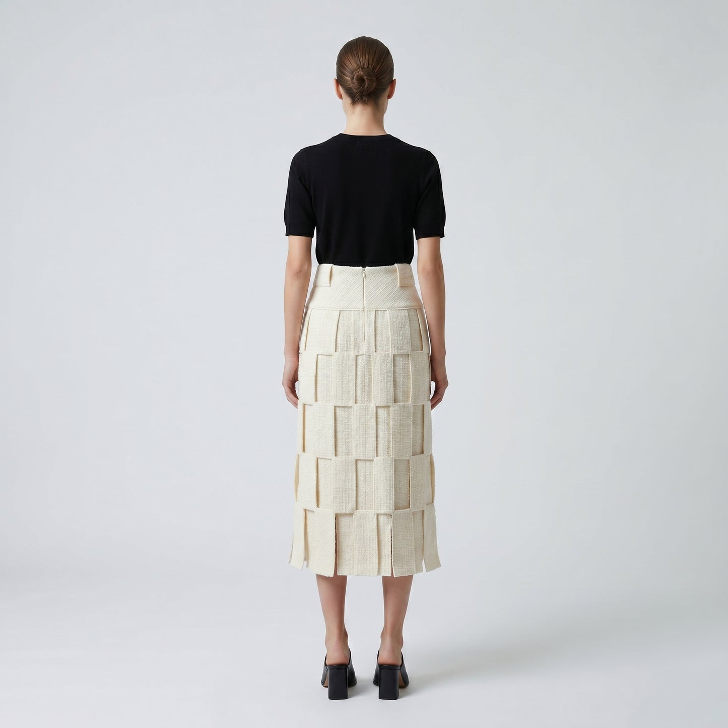 Textured Basketweave Midi Skirt