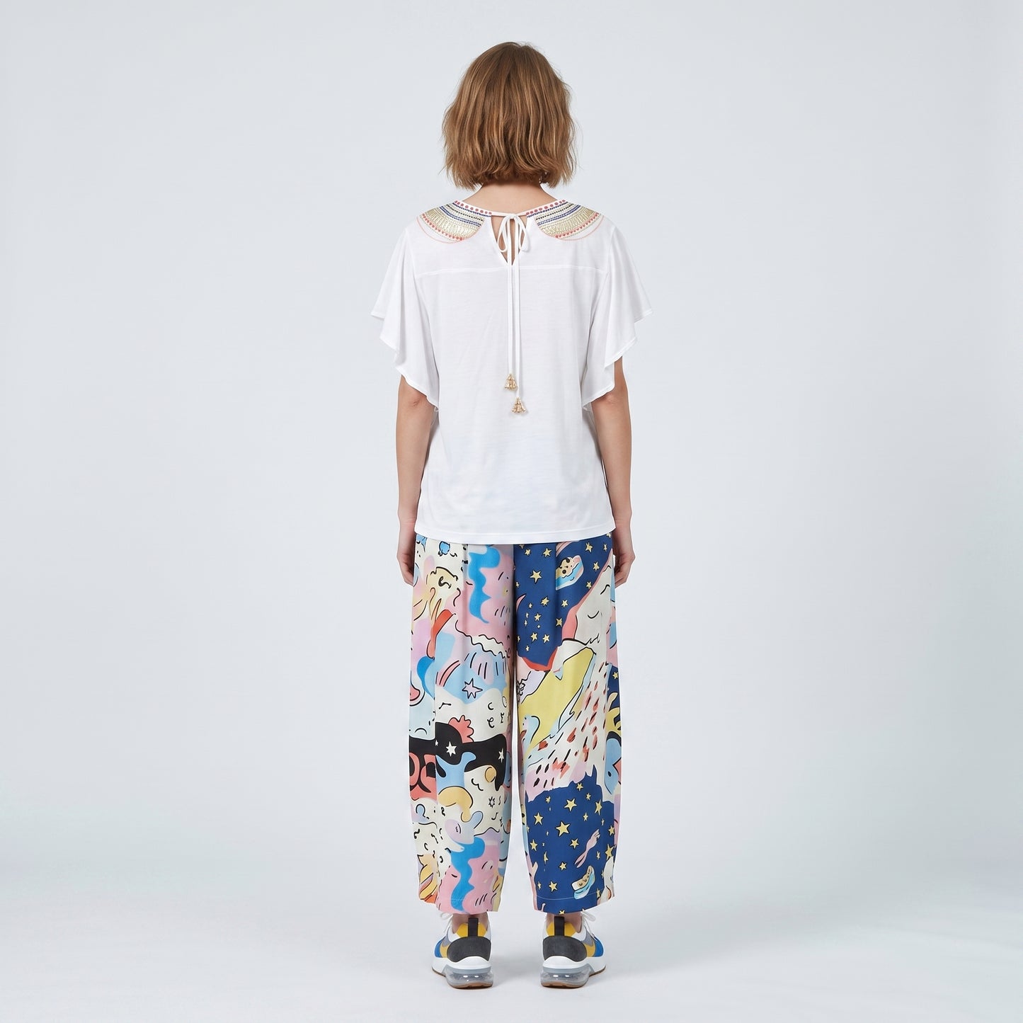 Embroidered Ruffle Sleeve Top