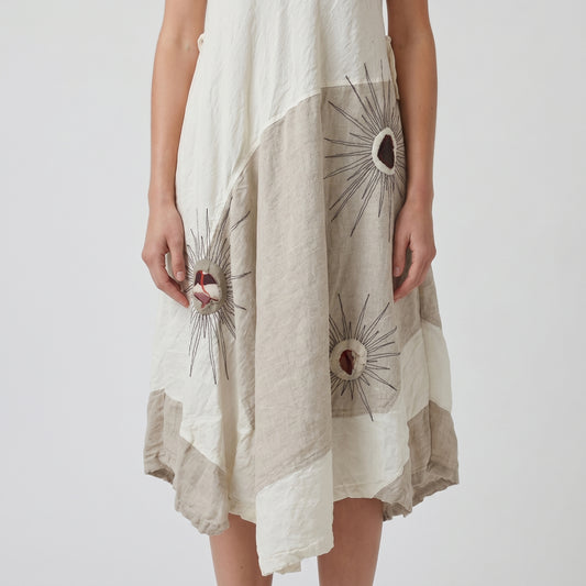 Embroidered A-Line Linen Dress