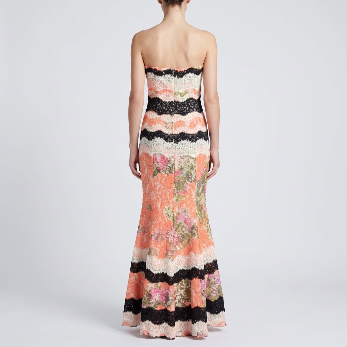 Floral Lace Strapless Mermaid Gown