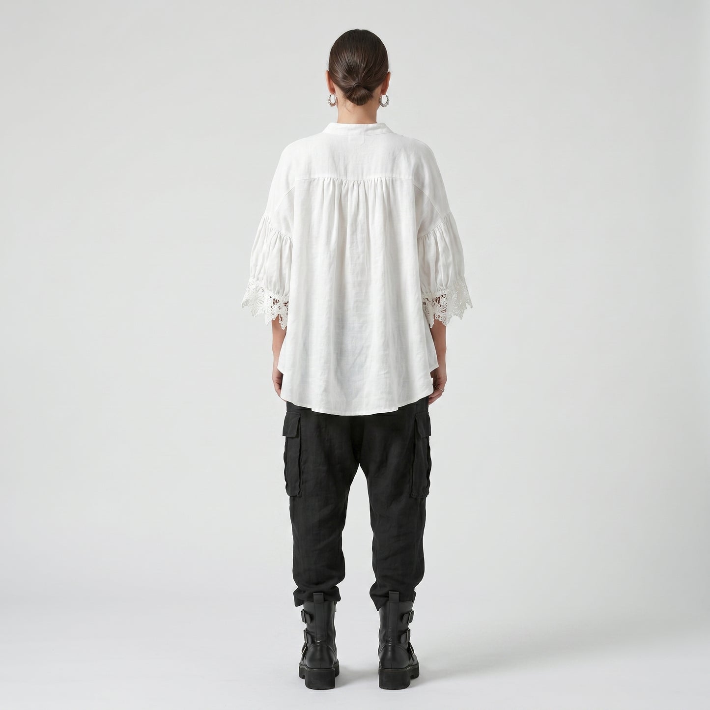 Lace Trim Linen Blouse
