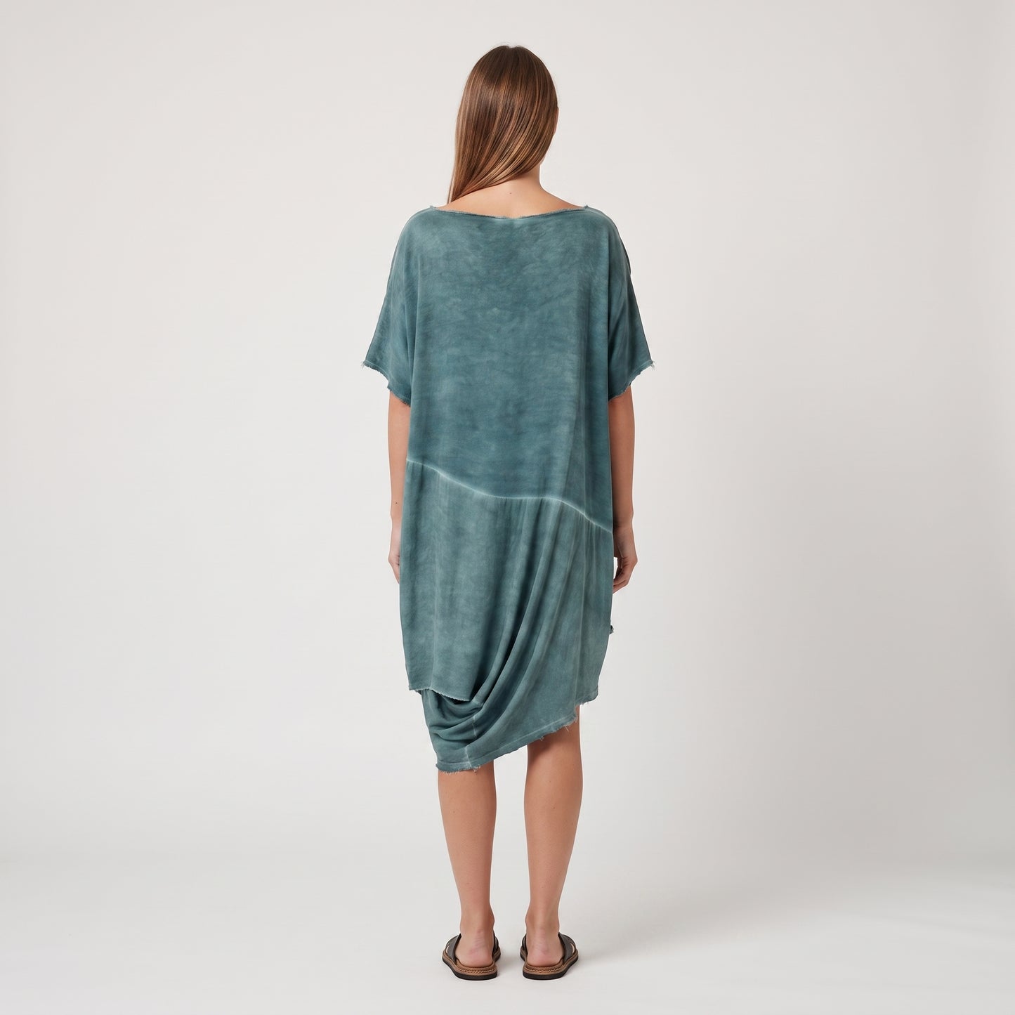 Distressed Asymmetric Teal T-Shirt